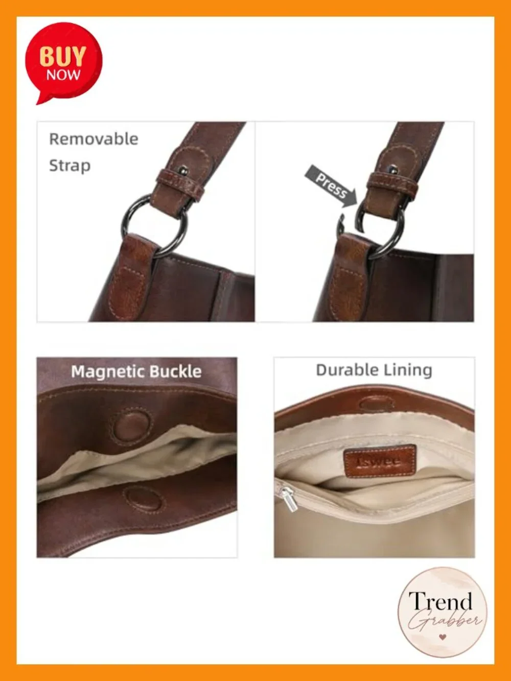 Genuine Leather Tote Bag with Crossbody Strap Medium Work Satchel